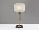 Table Lamp With White Ribbed Frosted Glass Dome Shade - Antiqued Brass
