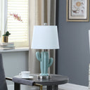 Pale Ceramic Cactus Table Lamp With White Shade - Blue Green