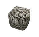 Wool Cube Geometric Pouf Ottoman - Black And Ivory