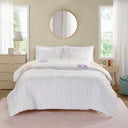 Gracie - Floral Reversible Tufted Chenille Twin Duvet Cover Set - White / Purple