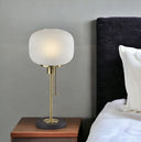 Table Lamp With White Ribbed Frosted Glass Dome Shade - Antiqued Brass