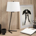 13" x 13" x 28" Metal Table Lamp With White Drum Shade - Black