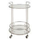 Uttermost Spritz Chrome Bar Cart – polished chrome frame with dual mirrored shelves and rolling casters
