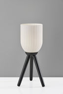 Solid Wood Tripod Table Lamp With White Ribbed Glass Shade - Black - HomeRoots - Table Lamps - Elite Enclave Home