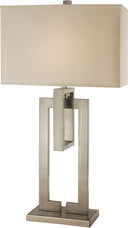 Iron Geometric Table Lamp With Ivory Shade - Nickel