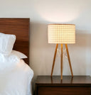 Solid Wood Tripod Lamp With Brown And White Drum Shade - Brown