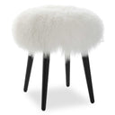 Uttermost Wooly Sheepskin Accent Stool – white New Zealand sheepskin atop matte black tapered wood legs