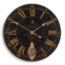 Uttermost Bond Street 30" Wall Clock – Black – weathered crackled black face with cast brass details and internal pendulum