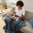 Chunky Double Knit - Handmade Throw - Indigo - Madison Park - Throws - Elite Enclave Home