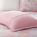 Rosalie - 4 Piece Full/Queen Metallic Printed Plush Comforter Set With Throw Pillow - Pink Multi/Gold