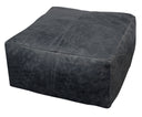 Distressed Leather Pouf Ottoman - Black