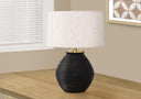 Concrete Round Table Lamp With Ivory Drum Shade - Black And Gold - HomeRoots - Table Lamps - Elite Enclave Home