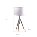 Metal Adjustable Tripod Table Lamp With White Round Shade - Silver