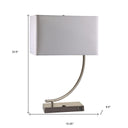 Curved Table Lamp With White Rectangle Shade - Silver