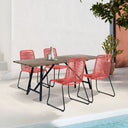 5 Piece Solid Wood Dining Set With Four Chairs - Brown And Red