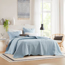 Tuscany - 3 Piece King Reversible Scalloped Edge Quilt Set - Blue