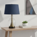 Glass Table Lamp With Navy Blue Empire Shade - Antiqued Brass - HomeRoots - Table Lamps - Elite Enclave Home