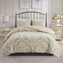 Viola - 3 Piece Tufted Damask Comforter Set - Taupe