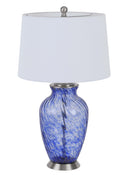 Swirl Glass Table Lamp With White Empire Shade - Blue