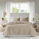 Tuscany - 3 Piece Full/Queen Reversible Scalloped Edge Quilt Set - Khaki