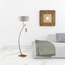 Dual Arc Floor Lamp With White Drum Shade - Matte Gold - HomeRoots - Floor Lamps - Elite Enclave Home