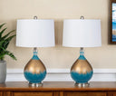 Ombre Glass Table Lamps With White Empire Shade (Set of 2) - Blue And Gold