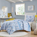 Christa - Floral Striped Twin Duvet Cover Set - Blue