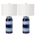 Ceramic Cylinder Table Lamps With White Drum Shade (Set of 2) - Blue And White