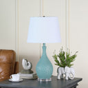Hammered Urn Table Lamp With White Tapered Drum Shade - Aqua