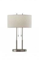 Metal Bedside Table Lamp With White Shade - Silver