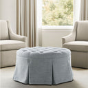 Terri - Skirted Tufted 32" Round Ottoman - Light Blue - Martha Stewart - Upholstered Ottomans - Elite Enclave Home