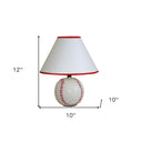 Ceramic Baseball Sports Table Lamp With White And Red Empire Shade - White And Red