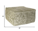 Patterned Rectangle Pouf - Olive Green
