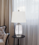 Metal Cylinder Table Lamp With White Empire Shade - Nickel