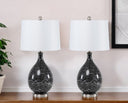 Glass Geometric Table Lamp With White Empire Shade (Set of 2) - Gray