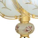 Bedside Table Lamp With Floral Frosted Glass Shade - Gold
