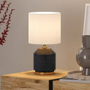 15" Ceramic Cylinder Table Lamp With White Drum Shade - Black And Gold