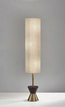 Brass And Wood Textured Cylinder Floor Lamp - Beige - HomeRoots - Floor Lamps - Elite Enclave Home