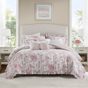 Adele - Full/Queen 5 Pieces Comforter Set With Decorative Pillows - Pink