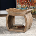 Uttermost Connor Elm Accent Stool – Light Brown – handcrafted reclaimed elm wood with scooped seat and natural grain variations
