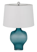 26" Glass Table Lamp With White Empire Shade - Aqua