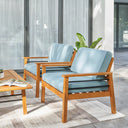 Wood Outdoor Arm Chair With Aqua Cushion - Natural