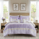 Caralie - Full/Queen 5 Piece Seersucker Comforter Set With Throw Pillows - Purple - Madison Park - Comforters & Sets - Elite Enclave Home
