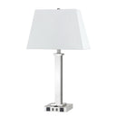 Metal USB Table Lamp With White Shade - Nickel