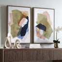 Abstract Afternoon - Framed Canvases (Set of 2) - Blue / Green / Pink / White / Woodtone / Yellow - Uttermost - Canvas Art Sets - Elite Enclave Home