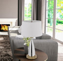 Metal Geometric USB Table Lamp With White Empire Shade - Brown