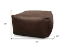Leather Square Pouf Ottoman - Dark Brown