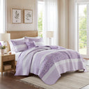 Caralie - Full/Queen 4 Piece Seersucker Quilt Set With Throw - Purple