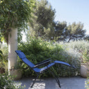 28" Metal Outdoor Zero Gravity Chair With Blue Cushion - Blue