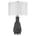 Ceramic Column Lamp With White Drum Shade - Gray And Gold